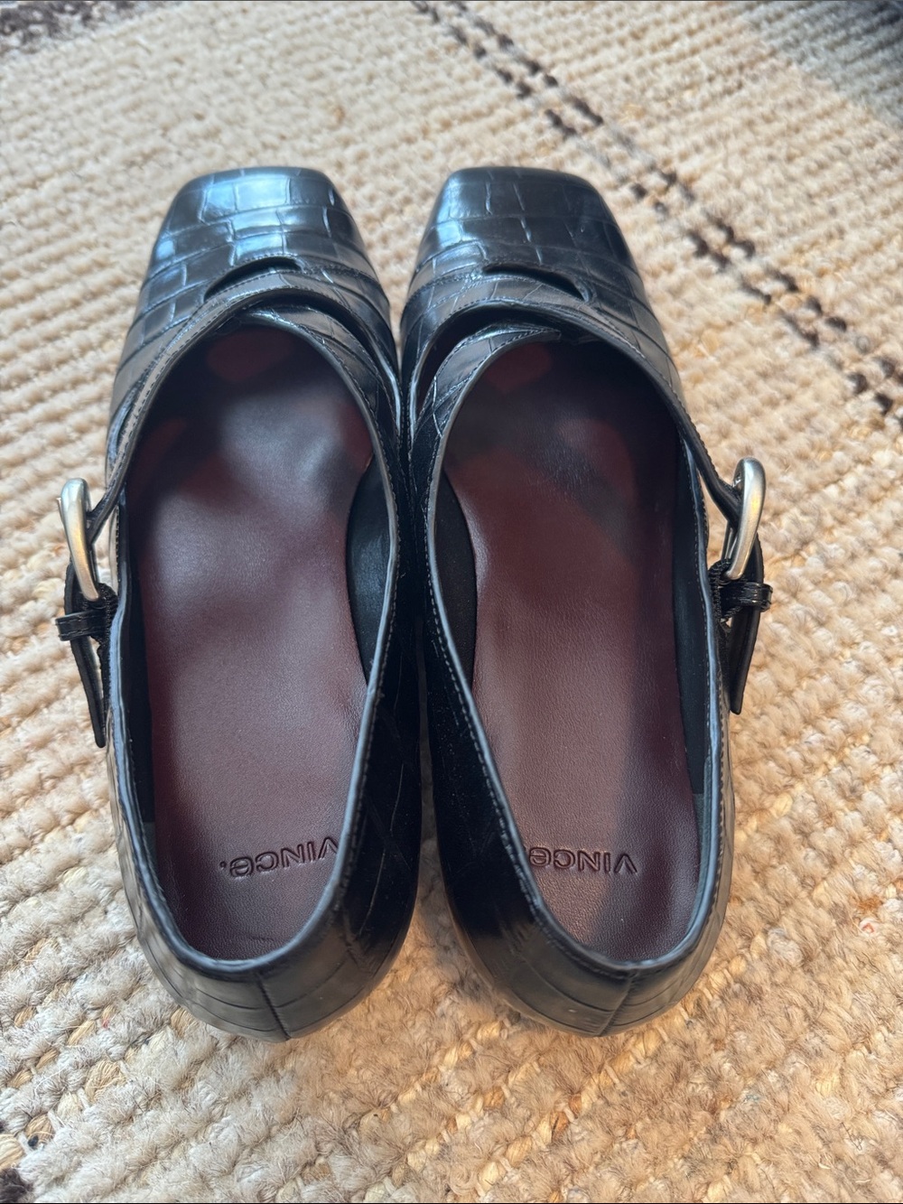 Vince Black Croc-Embossed Mary Jane Flats with Buckle - Picture 2 of 5